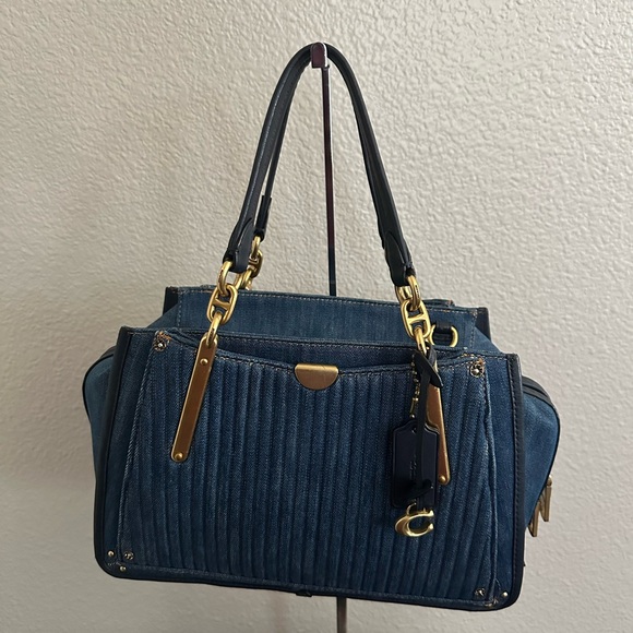 Authentic Coach Quilted Denim Leather Trim Dreamer Satchel - Picture 8 of 9